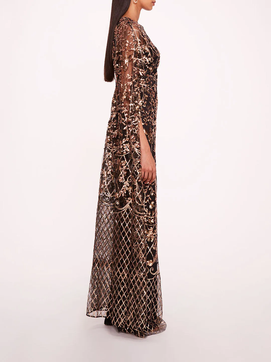 Sequin Lattice Cape Gown sold by Marchesa product image thumbnail 3