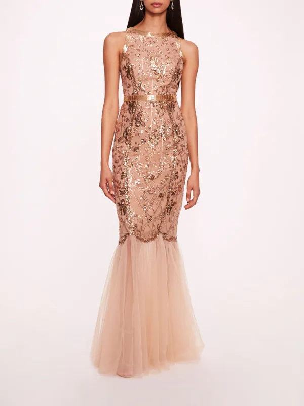 Sequin Lattice Strapless Gown sold by Marchesa