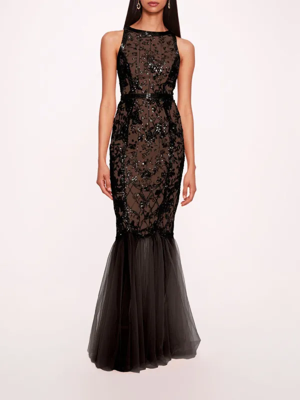 Sequin Lattice Strapless Gown sold by Marchesa