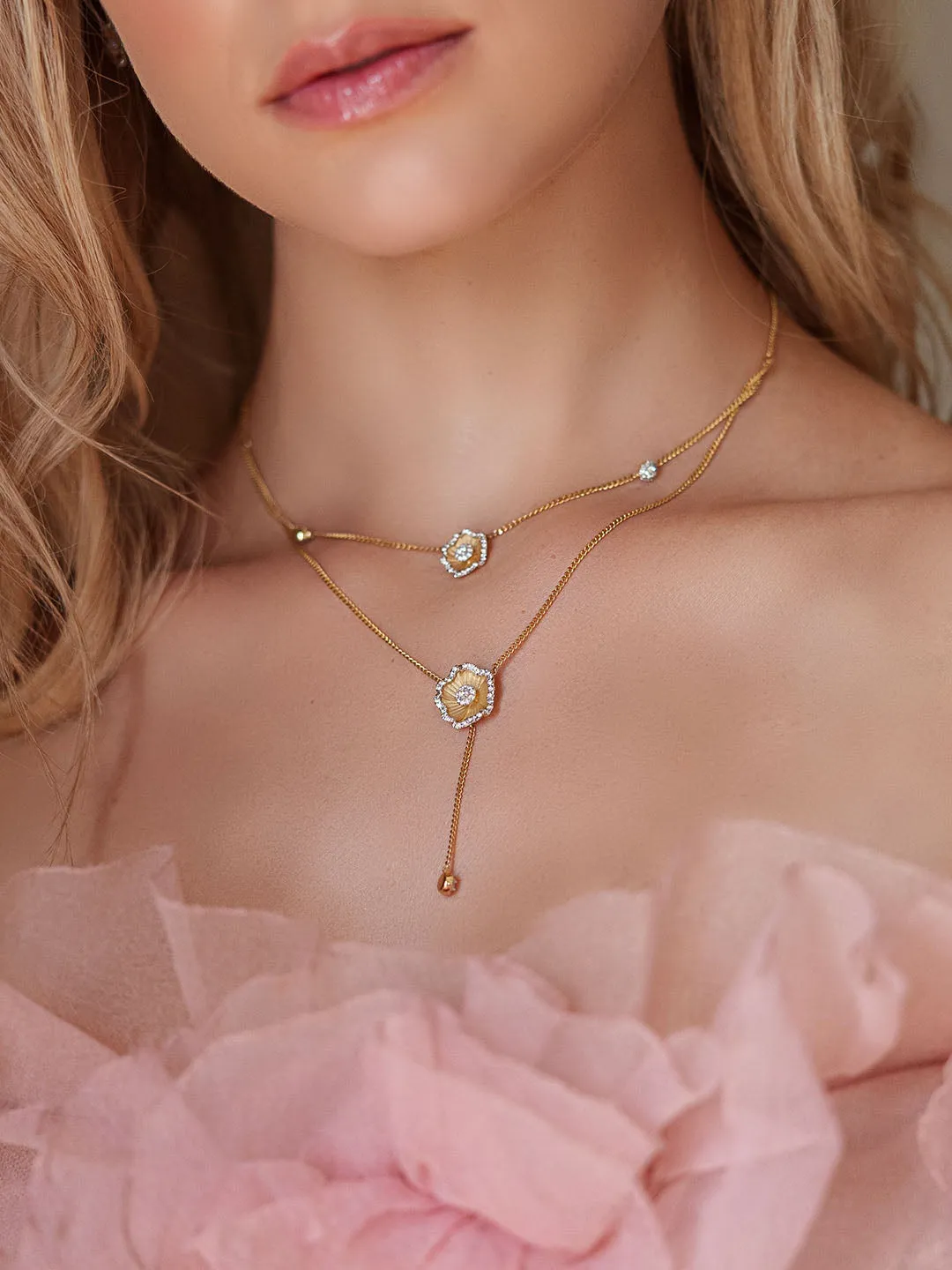 Halo Flower Yellow Gold Necklace sold by Marchesa product image thumbnail 3