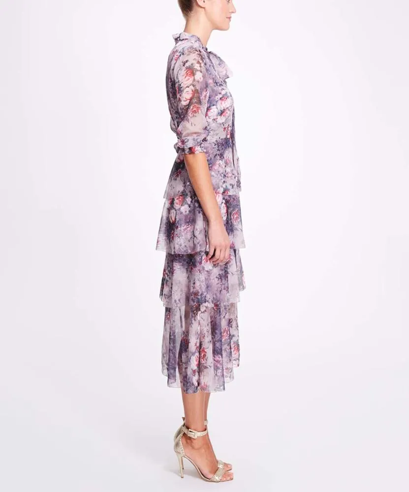Floral Printed Chiffon Tiered Midi Dress sold by Marchesa product image thumbnail 2