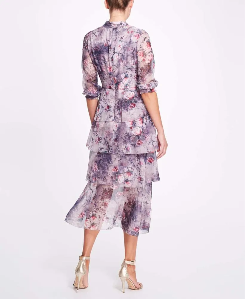 Floral Printed Chiffon Tiered Midi Dress sold by Marchesa product image thumbnail 3