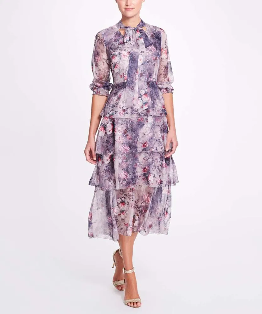 Floral Printed Chiffon Tiered Midi Dress sold by Marchesa