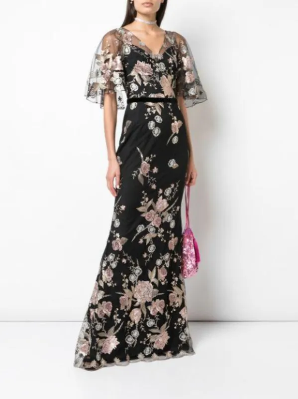 Cape Sleeve Floral Embroidered Mermaid Gown sold by Marchesa