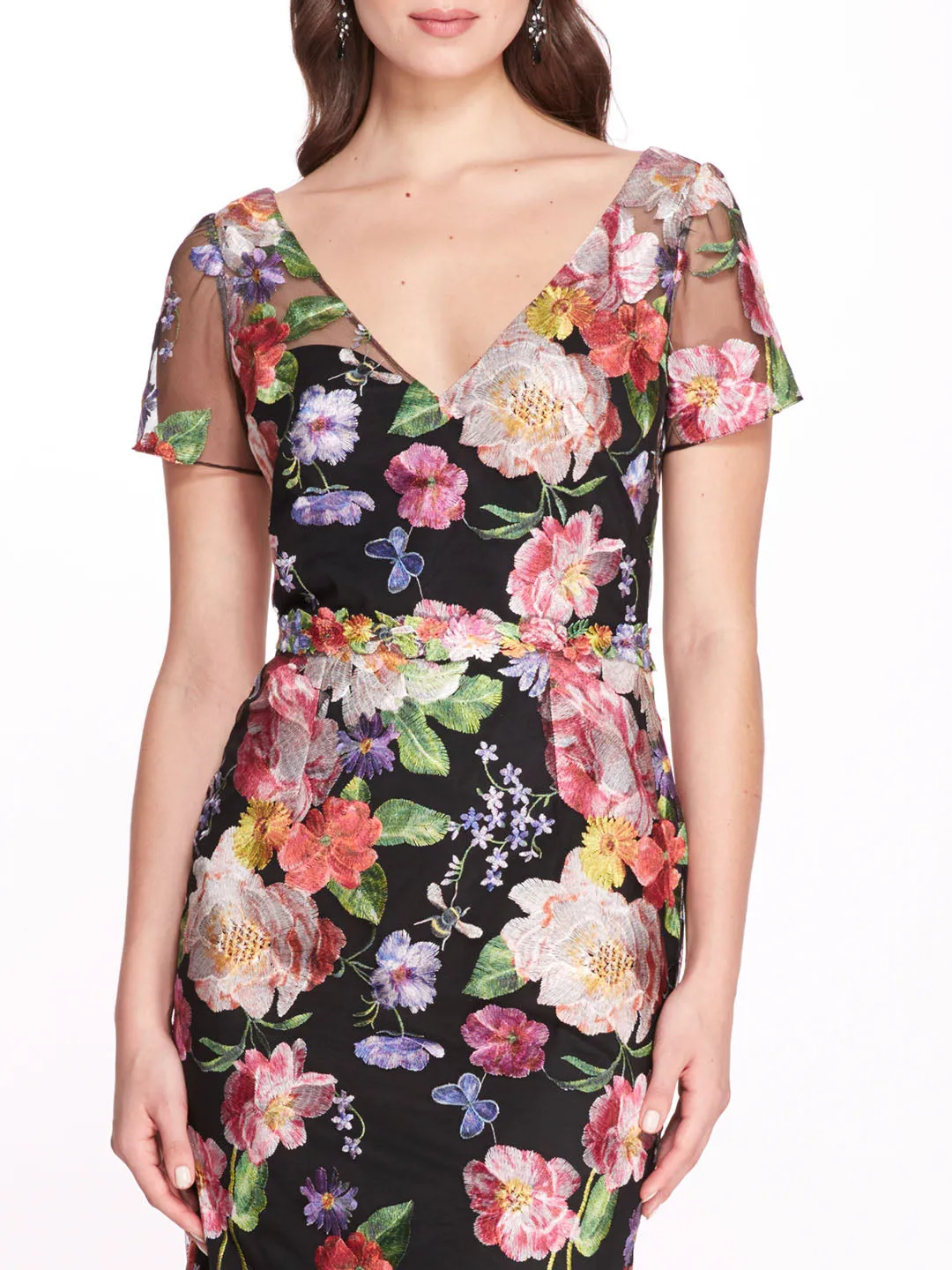 Embroidered Floral V-Neck Gown sold by Marchesa product image thumbnail 4