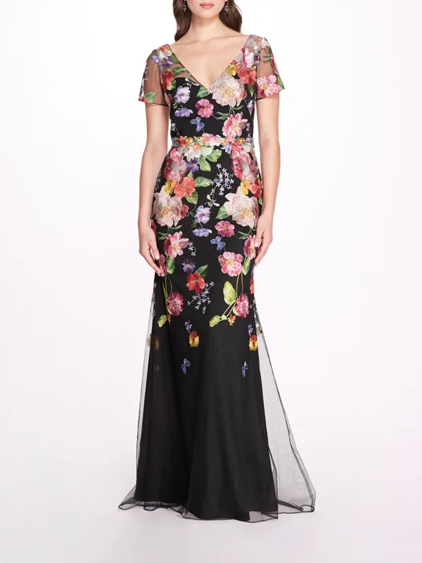 Embroidered Floral V-Neck Gown sold by Marchesa