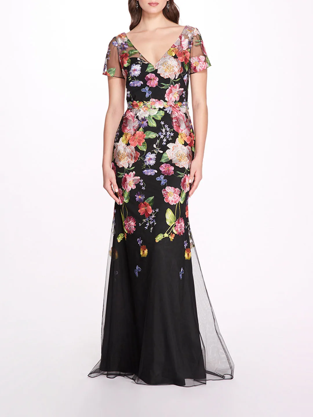 Embroidered Floral V-Neck Gown sold by Marchesa