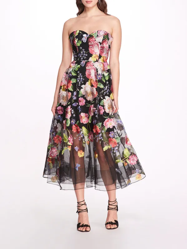Embroidered Strapless Tea-Length Gown sold by Marchesa