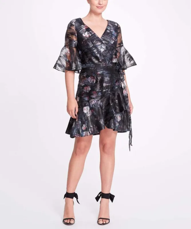 Printed Floral Fil Coupe Wrap Mini Dress made by Marchesa