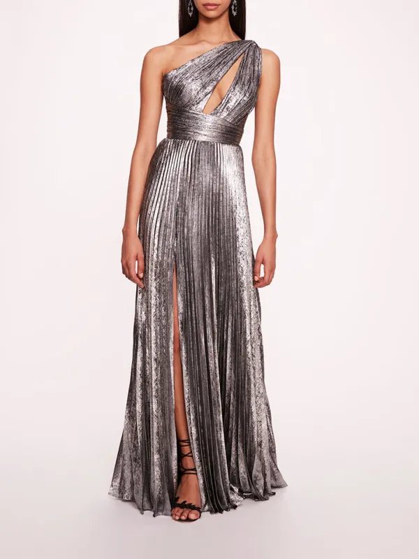 Metallic Lame Pleated Gown sold by Marchesa