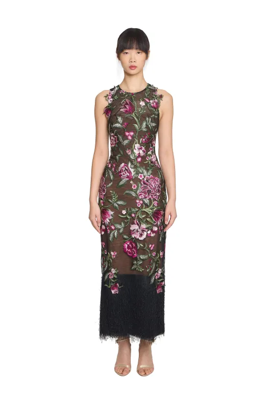 Embroidered Fringe Midi Dress sold by Marchesa