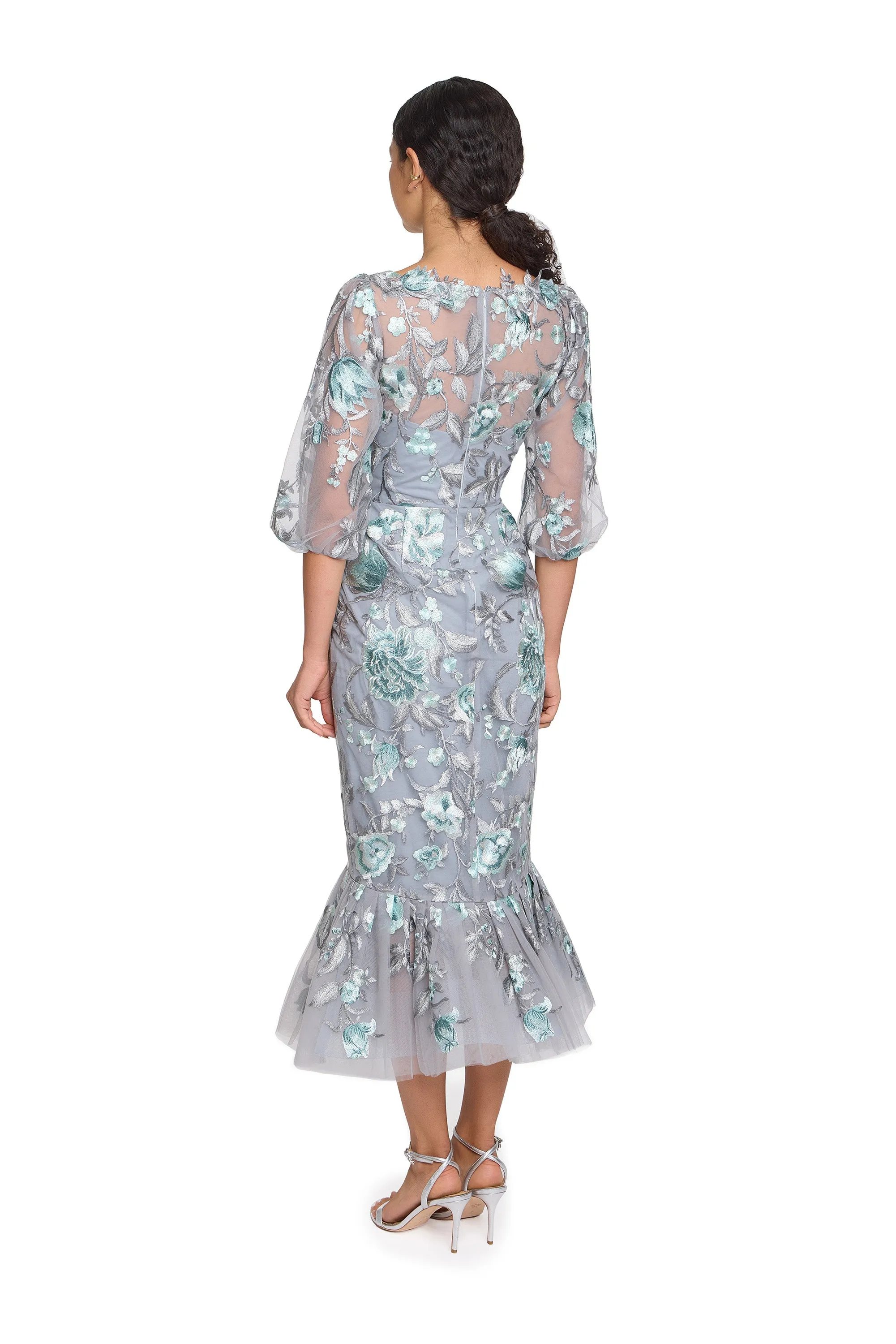 Embroidered Puff Sleeve Midi Dress sold by Marchesa product image thumbnail 3