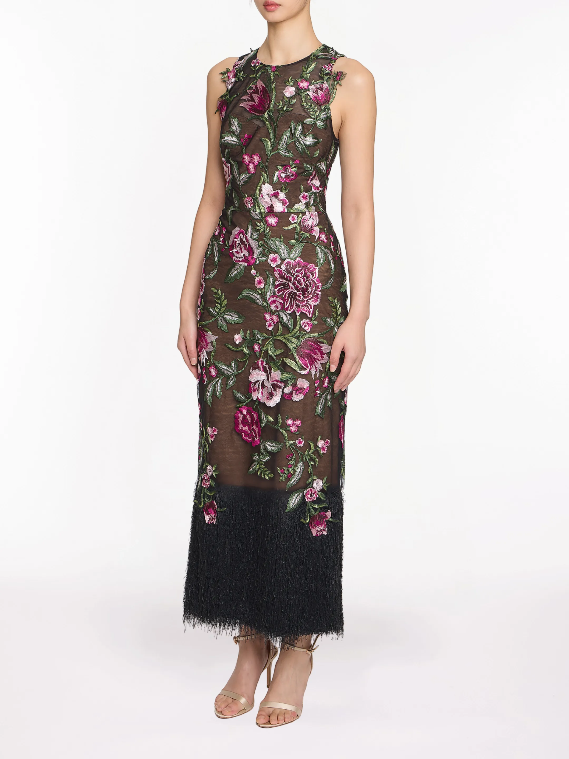 Embroidered Fringe Midi Dress sold by Marchesa product image thumbnail 3