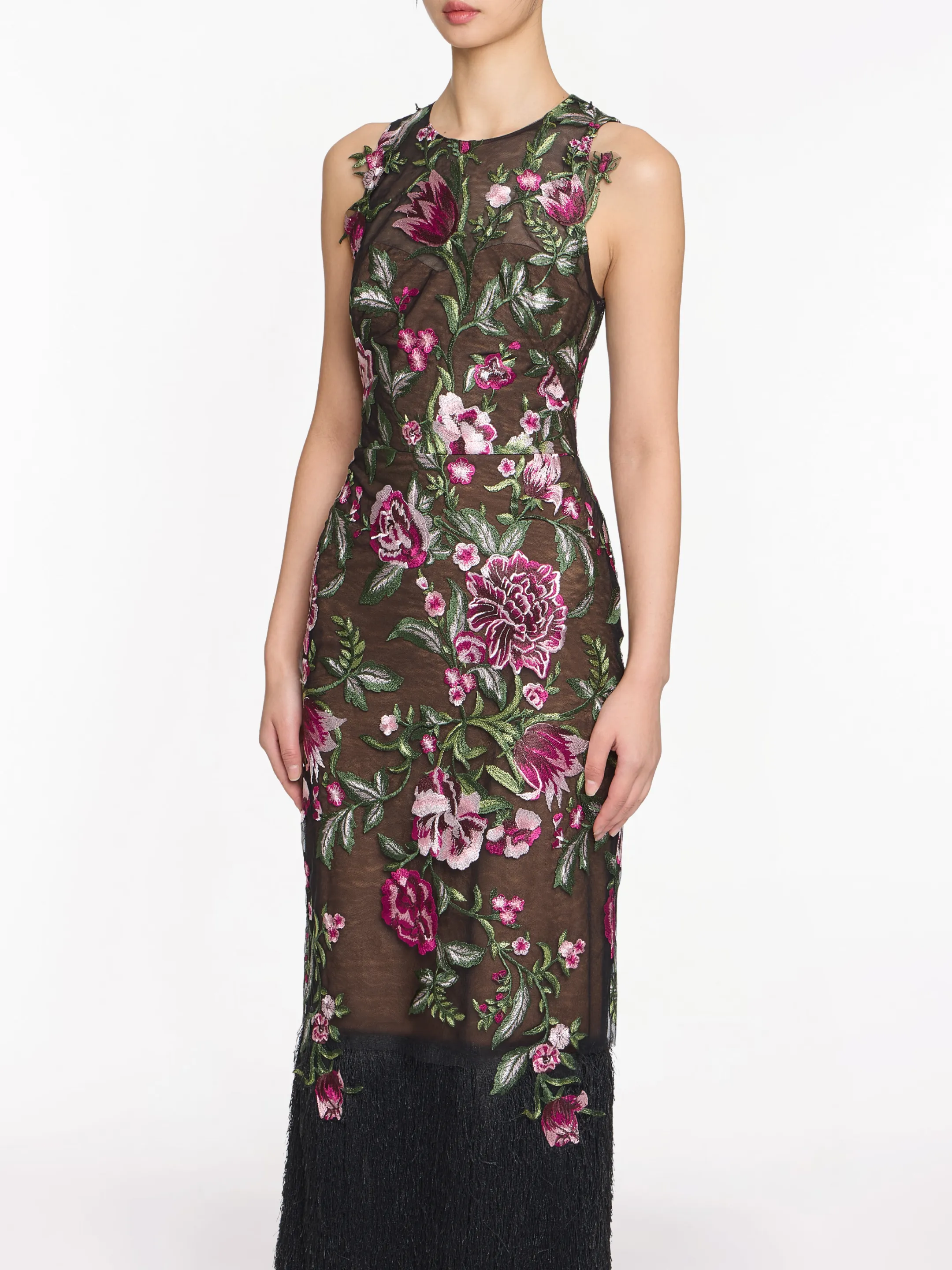 Embroidered Fringe Midi Dress sold by Marchesa product image thumbnail 4