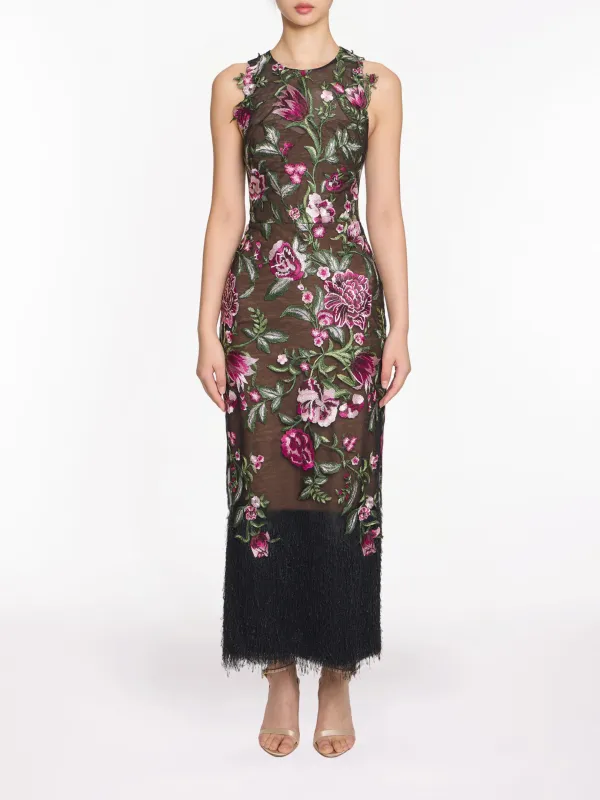Embroidered Fringe Midi Dress sold by Marchesa