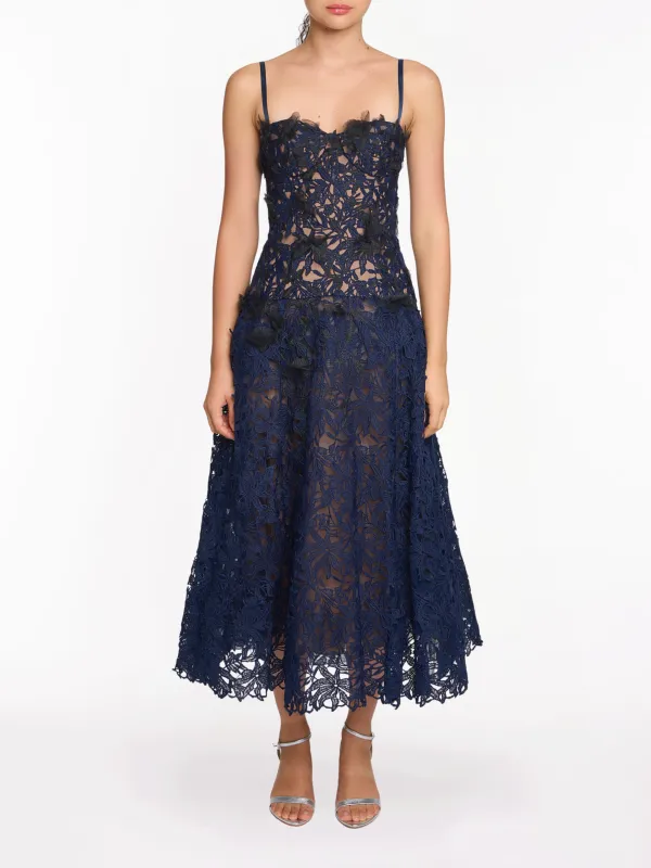 Lace Guipure A-line Midi Dress sold by Marchesa