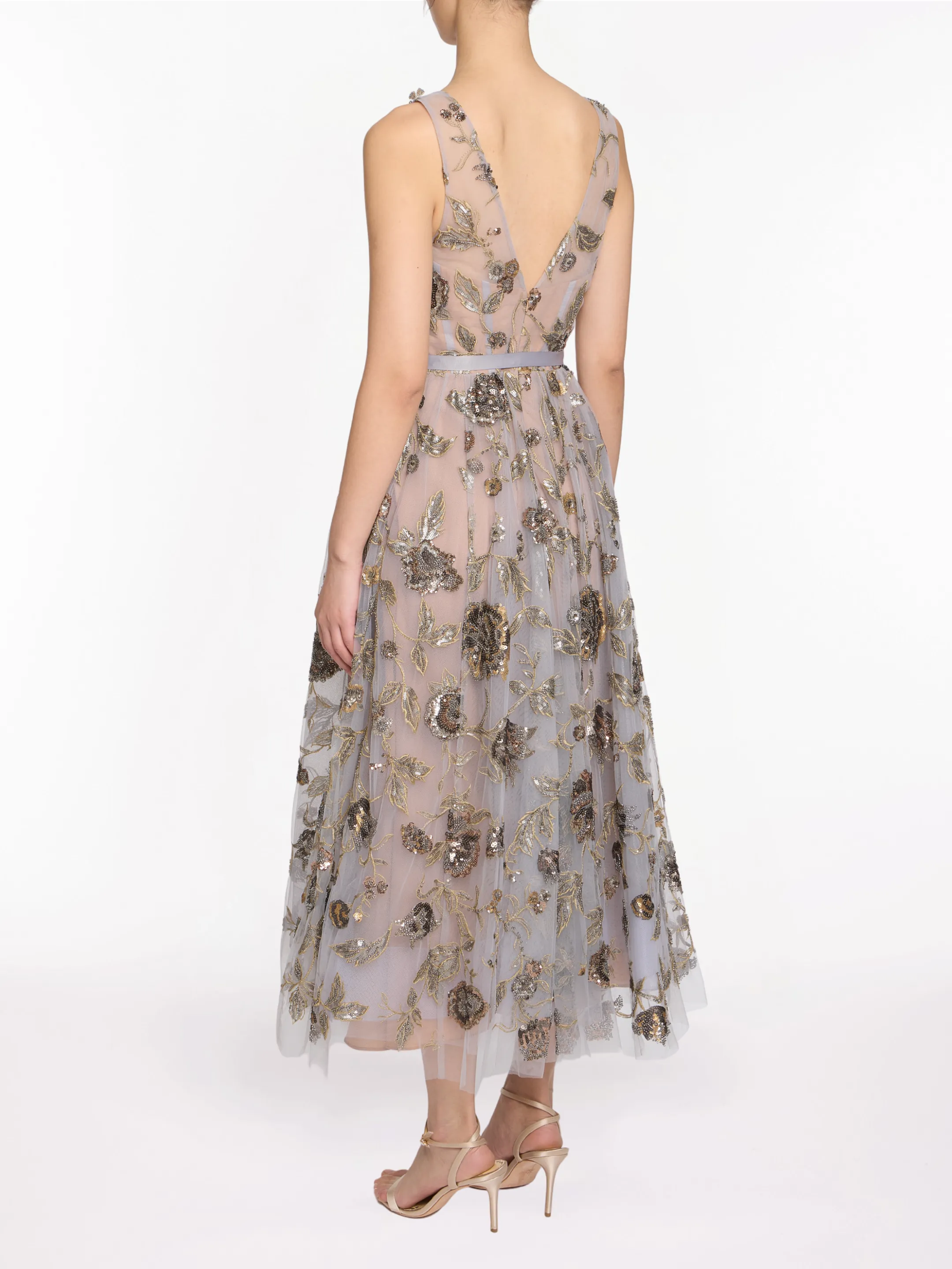 Sleeveless Embroidered Tulle Midi Dress sold by Marchesa product image thumbnail 2