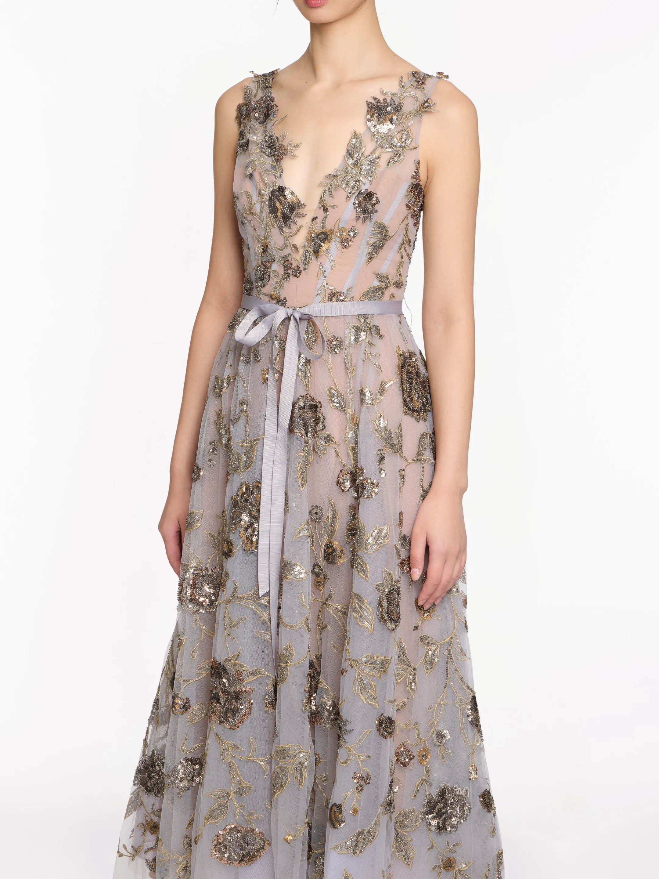 Sleeveless Embroidered Tulle Midi Dress sold by Marchesa product image thumbnail 4