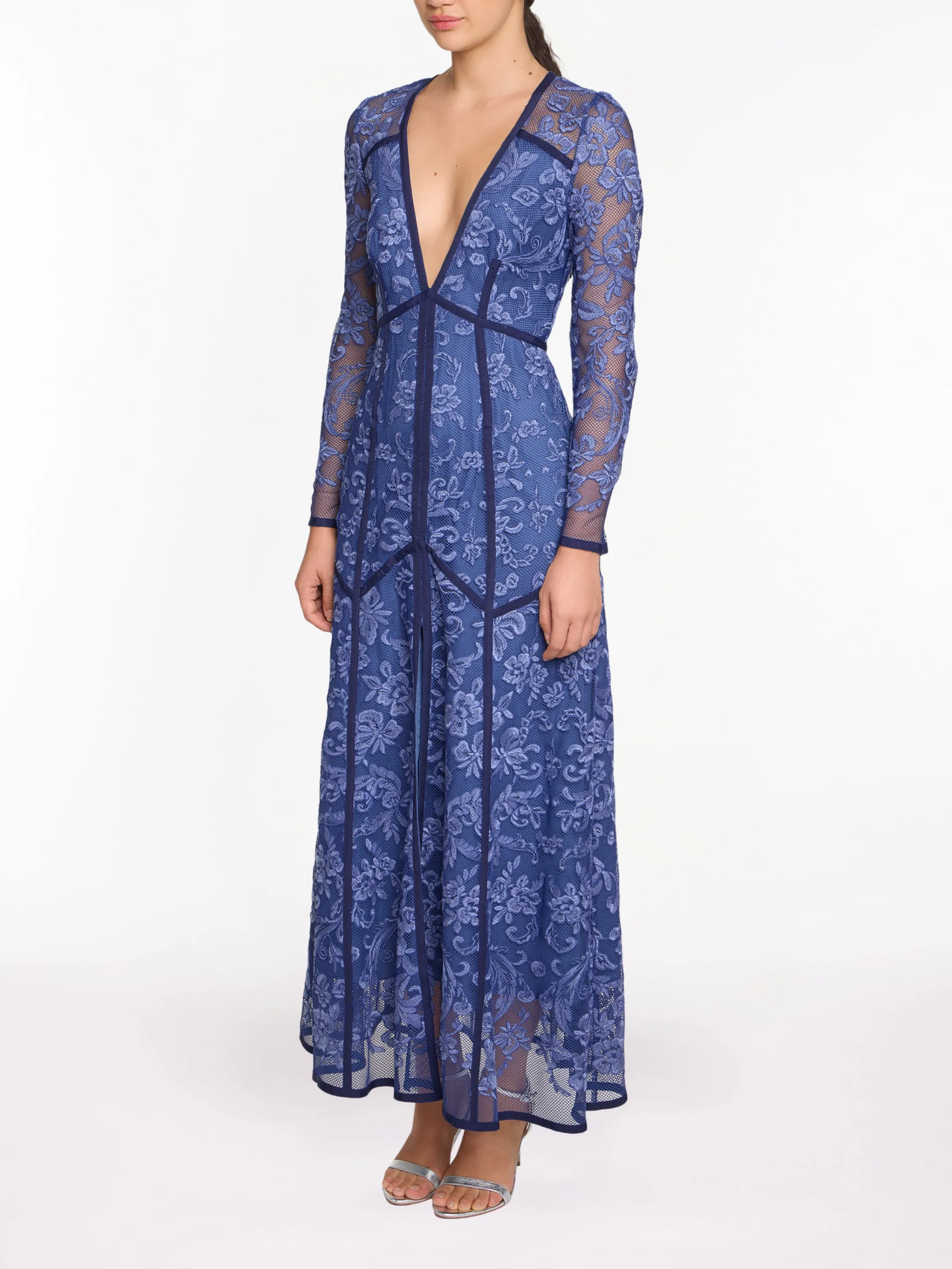 Corded Lace Deep V Button Maxi Dress sold by Marchesa product image thumbnail 3