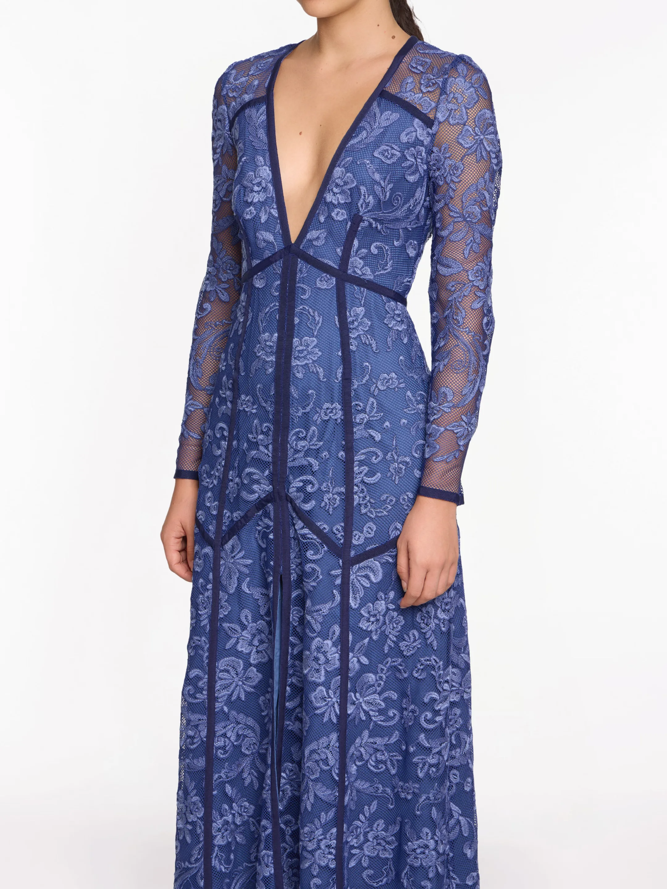 Corded Lace Deep V Button Maxi Dress sold by Marchesa product image thumbnail 4