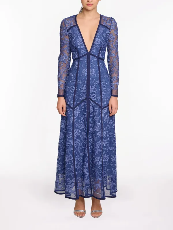 Corded Lace Deep V Button Maxi Dress sold by Marchesa