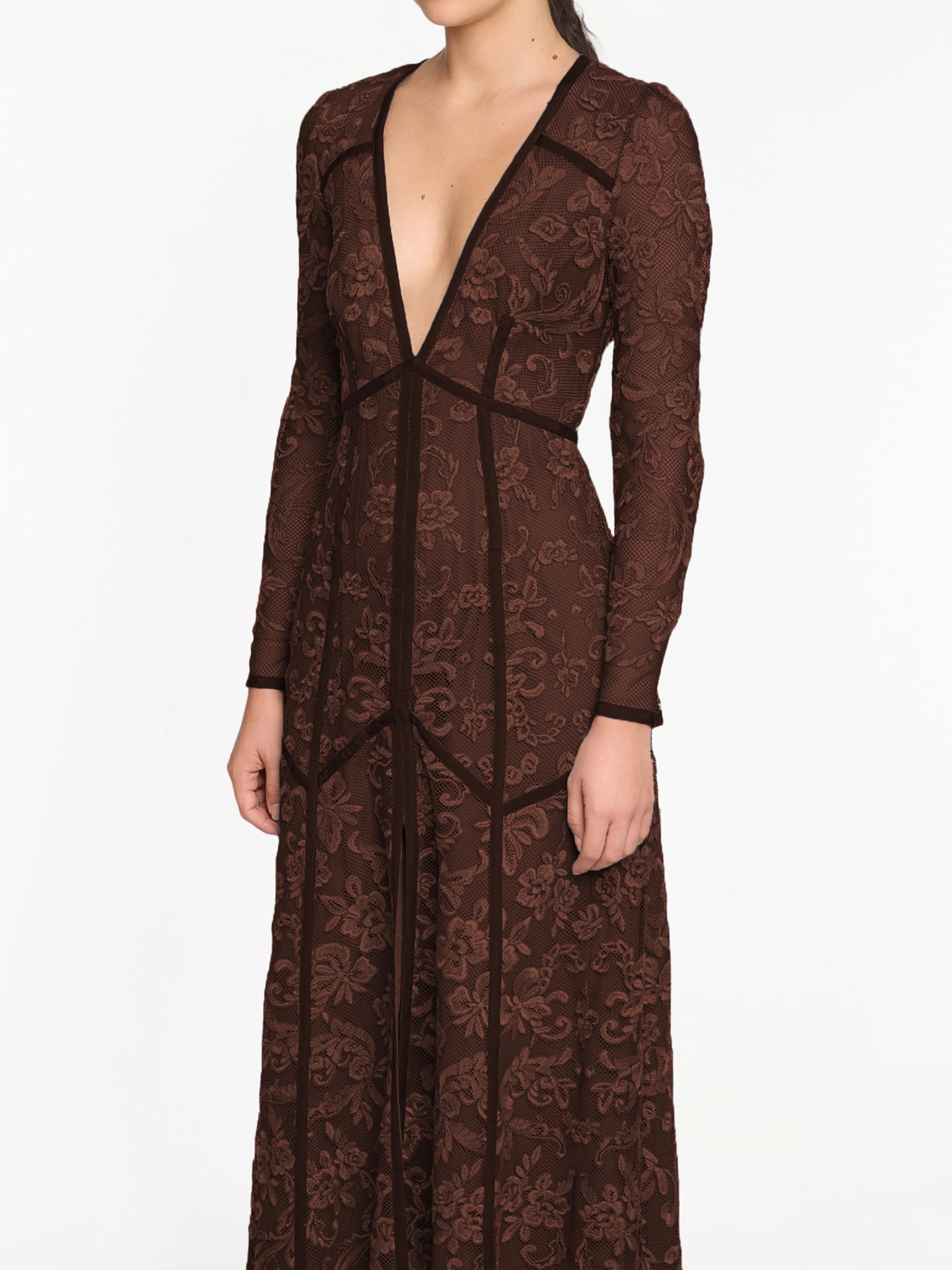 Corded Lace Deep V Button Maxi Dress sold by Marchesa product image thumbnail 4