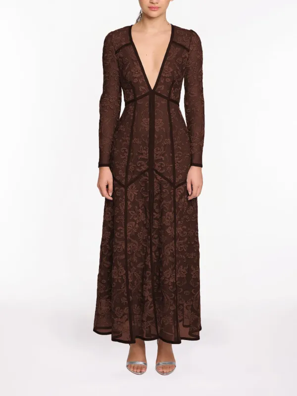 Corded Lace Deep V  Button Maxi Dress sold by Marchesa
