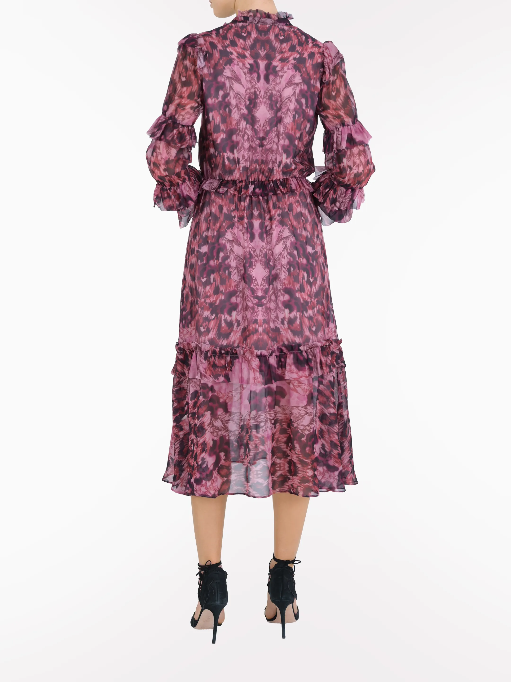 Braided Leopard Flounced Silk Chiffon Midi Dress sold by Marchesa product image thumbnail 2