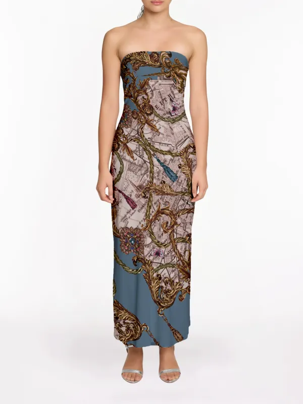 Strapless Printed Midi Dress sold by Marchesa