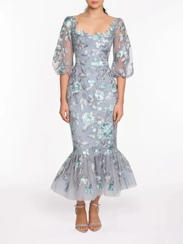 Embroidered Puff Sleeve Midi Dress sold by Marchesa