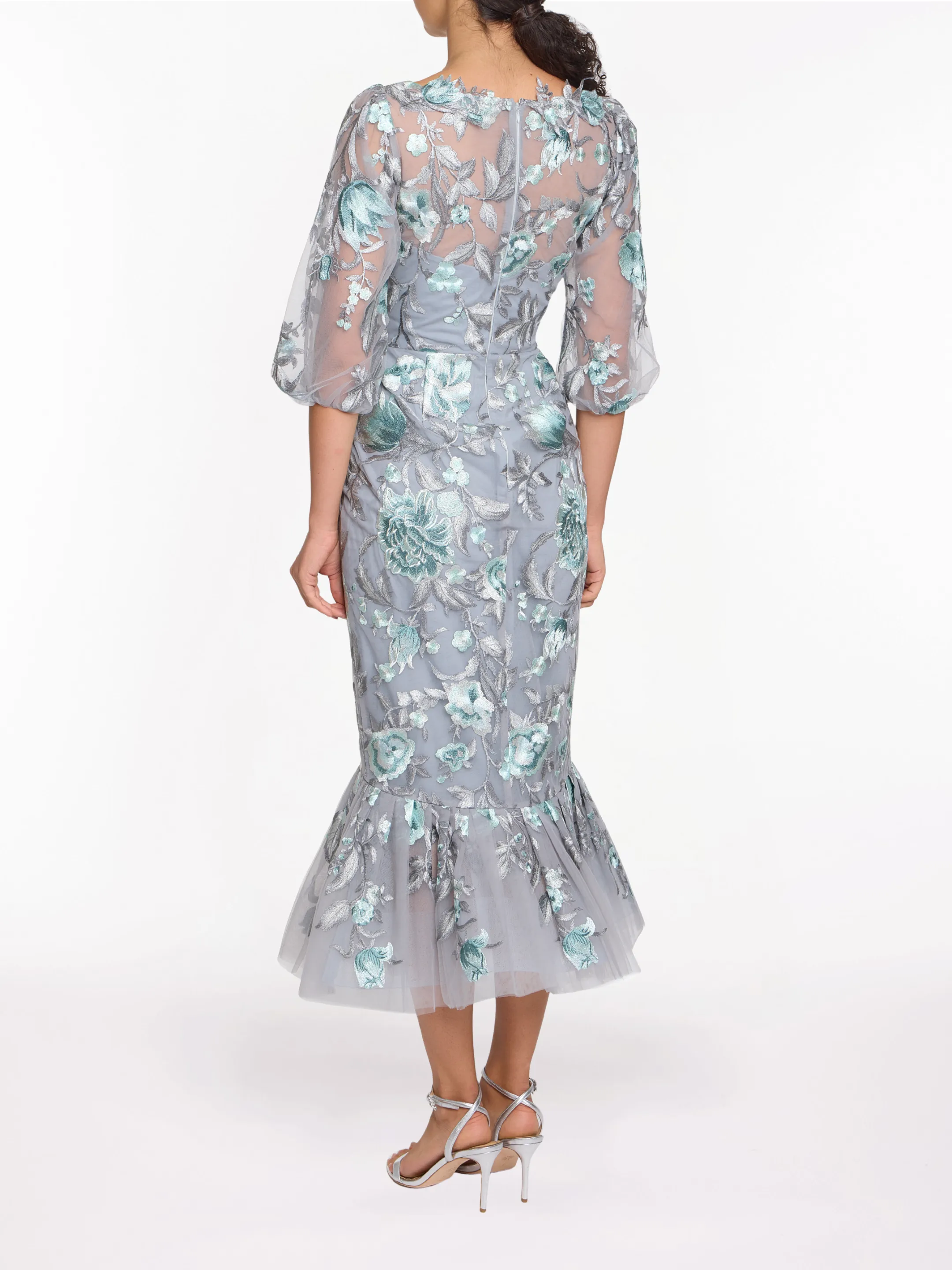 Embroidered Puff Sleeve Midi Dress sold by Marchesa product image thumbnail 2