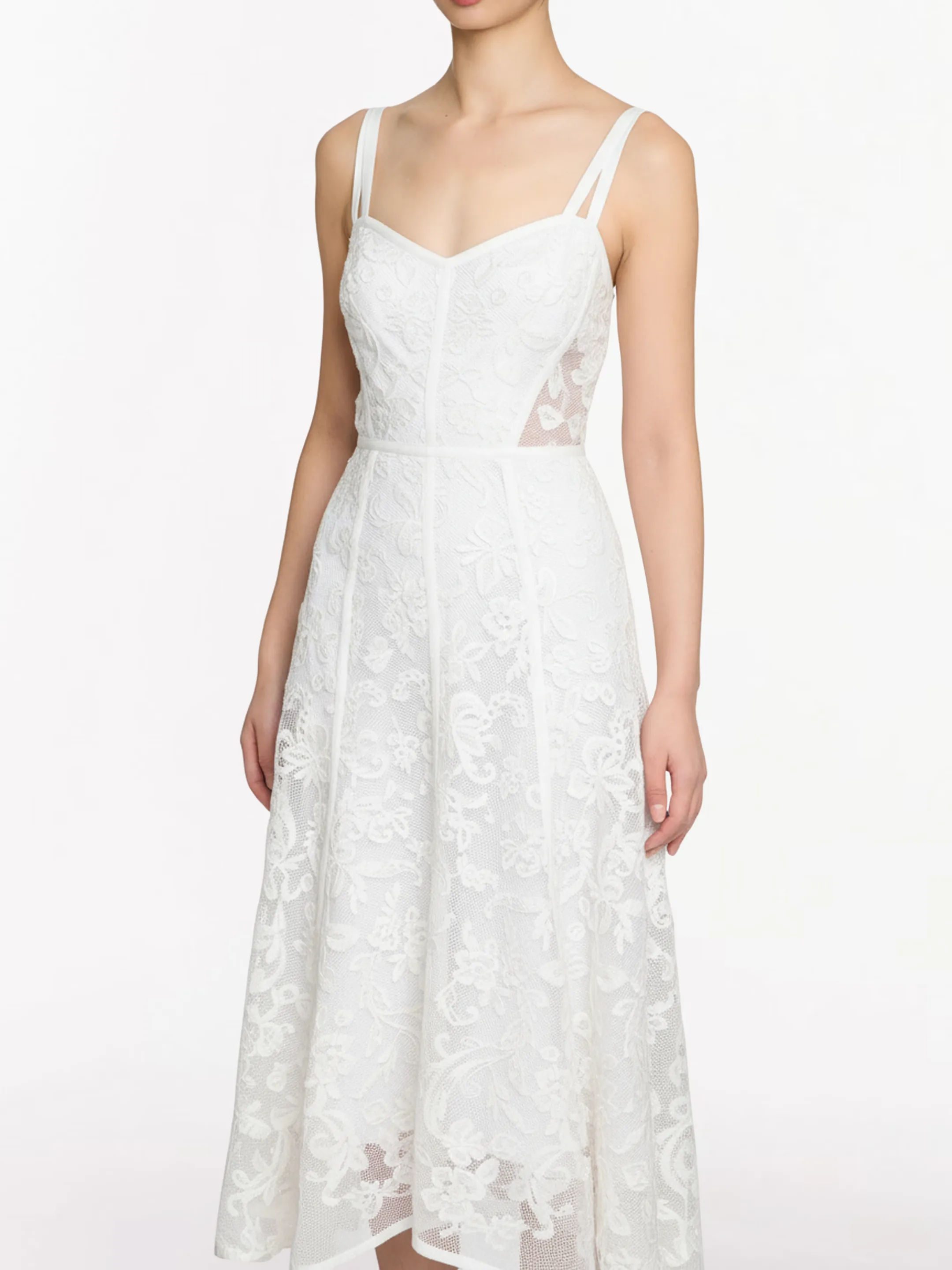 Ribbon Strap Corded Lace Handkerchief Hem Midi Dress sold by Marchesa product image thumbnail 4