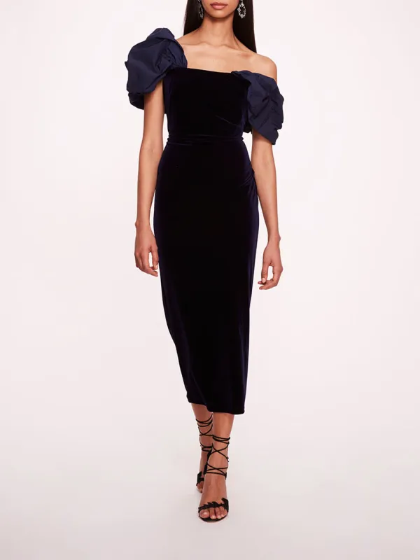 Asymmetrical Velvet Midi Dress sold by Marchesa