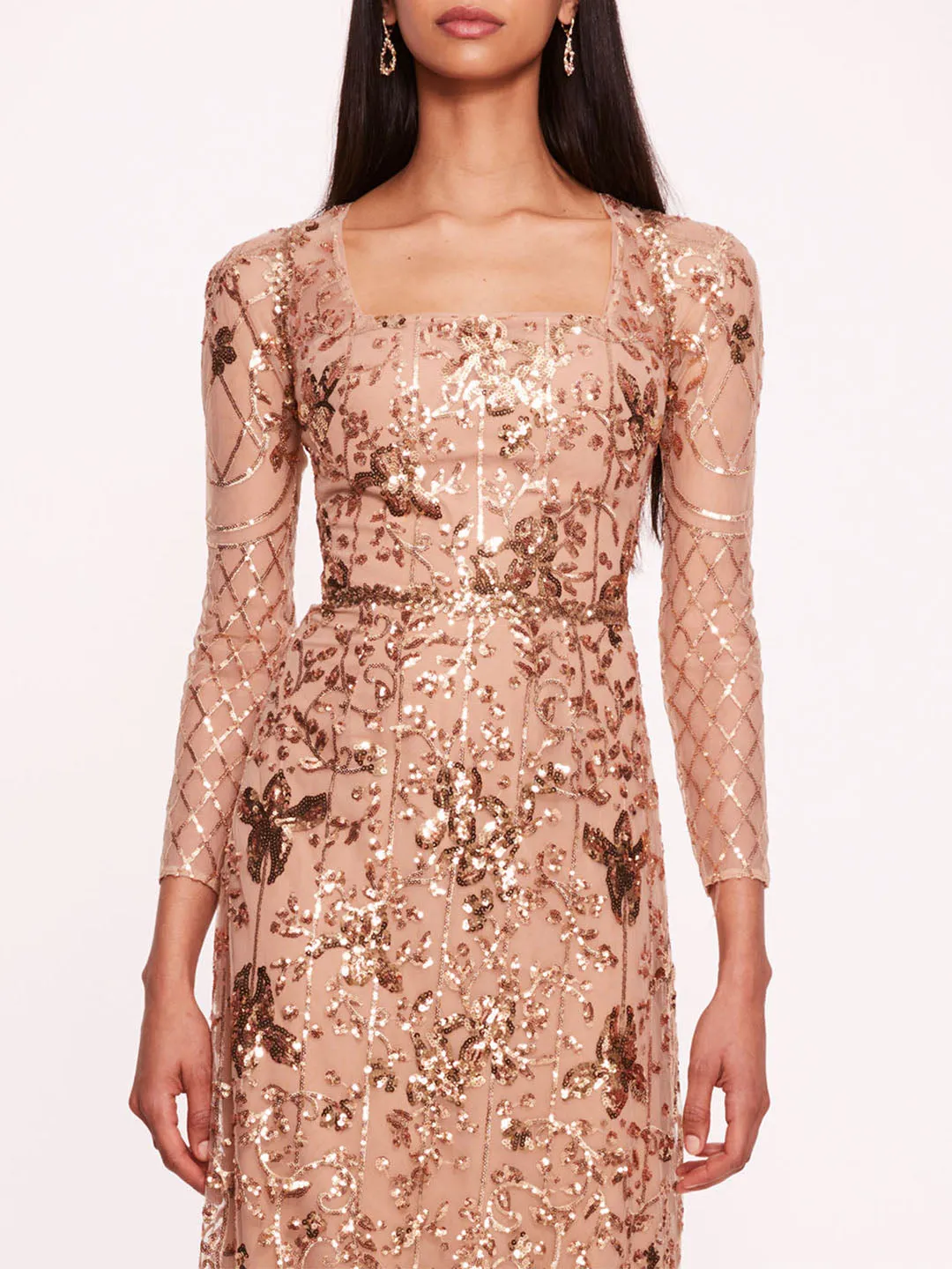 Sequin Lattice Sleeved Gown sold by Marchesa product image thumbnail 4
