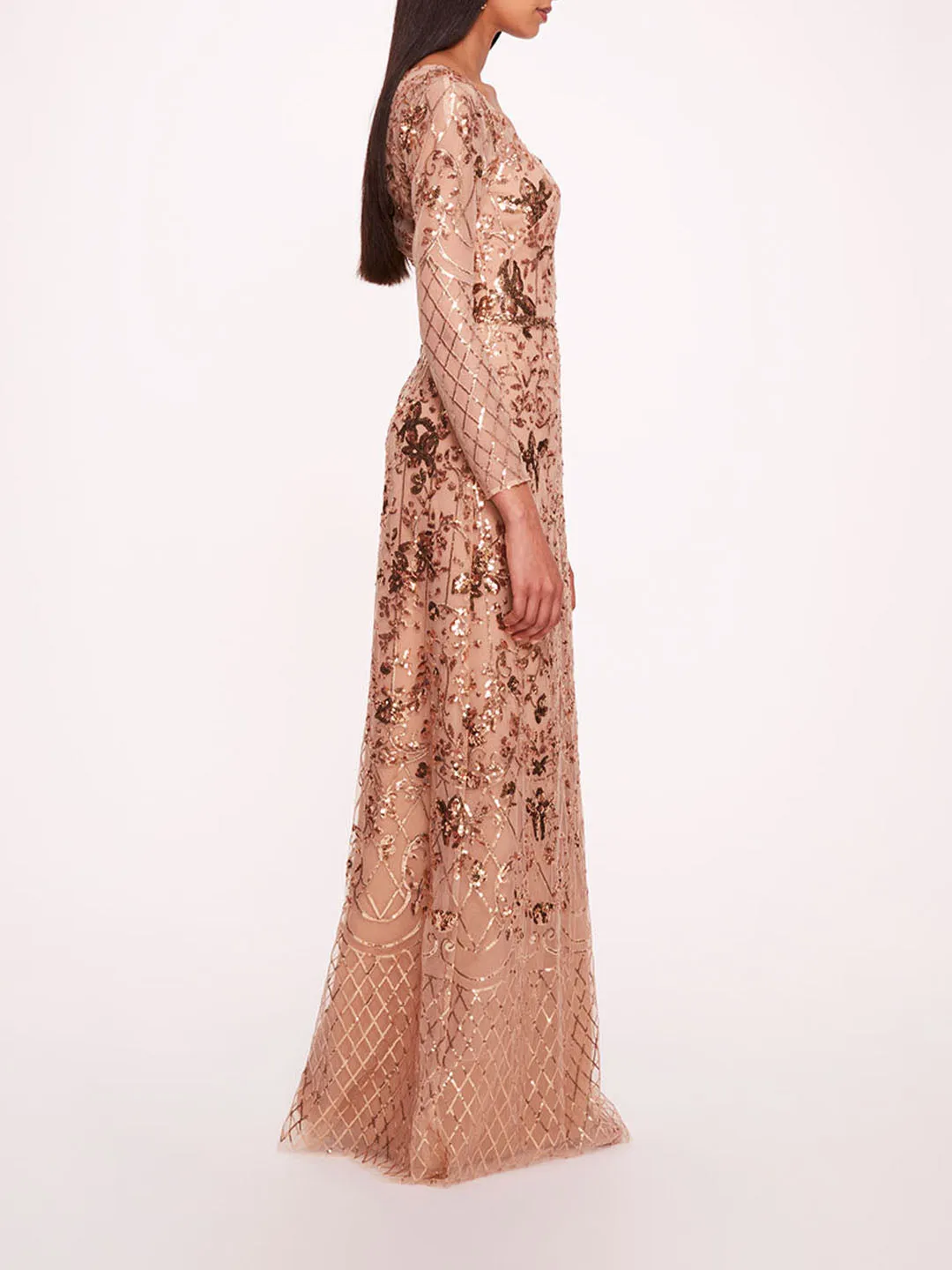 Sequin Lattice Sleeved Gown sold by Marchesa product image thumbnail 3