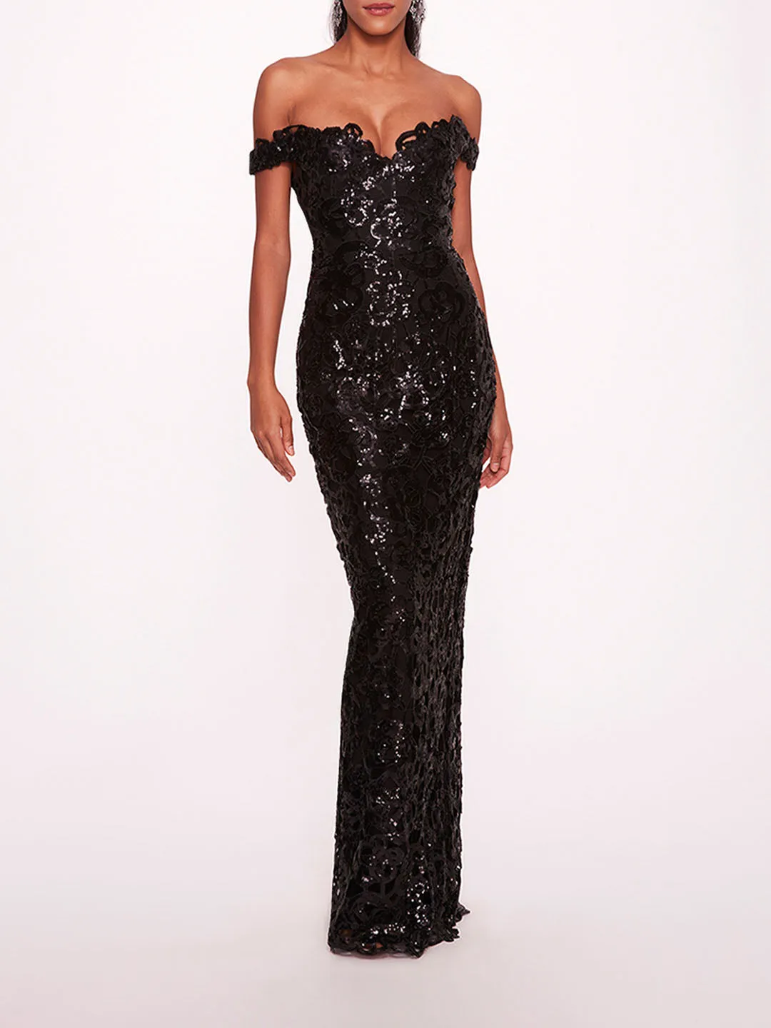 Off Shoulder Neckline Sequin Gown sold by Marchesa