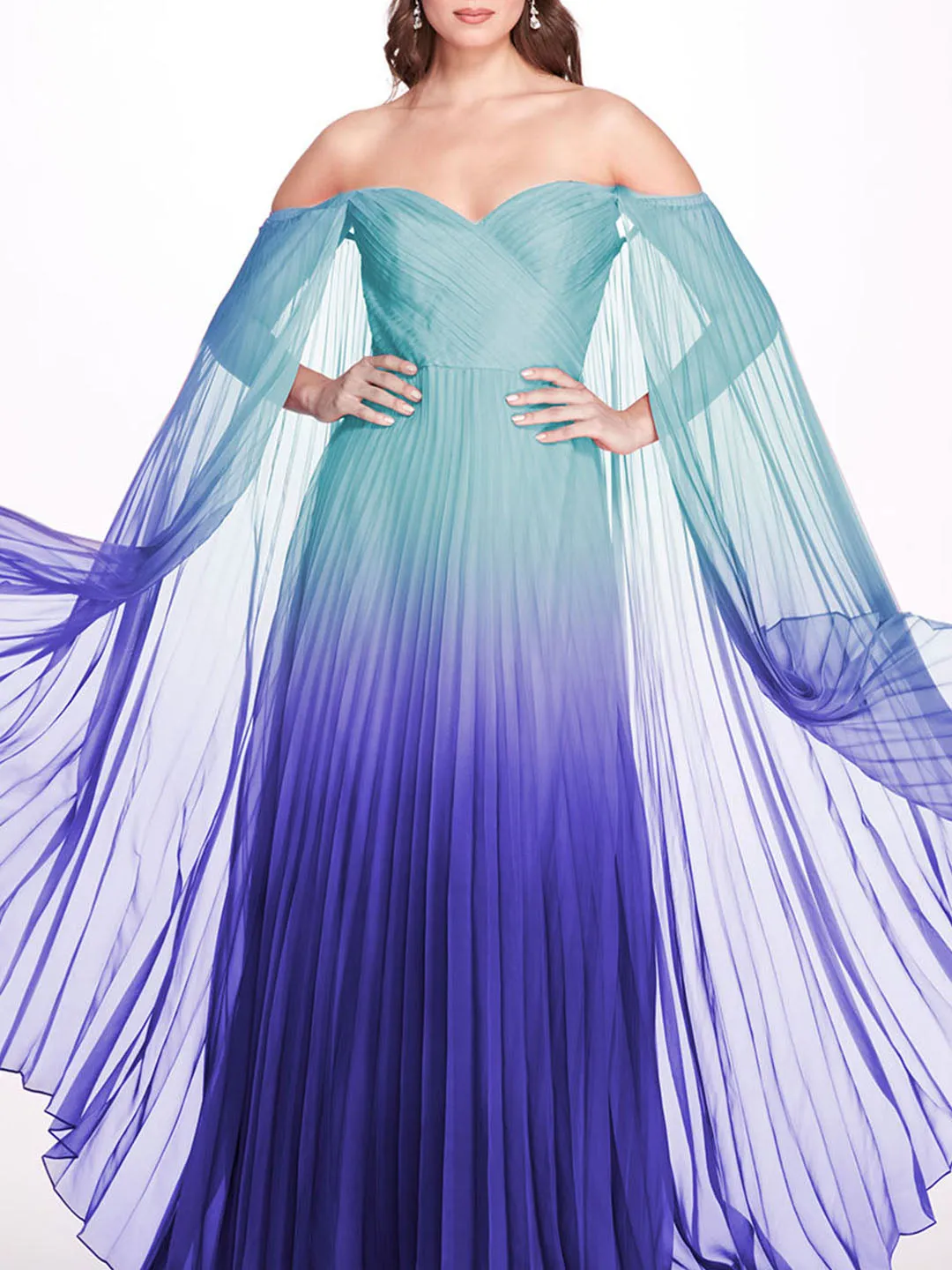 Ombre Chiffon Off Shoulder Gown sold by Marchesa product image thumbnail 4