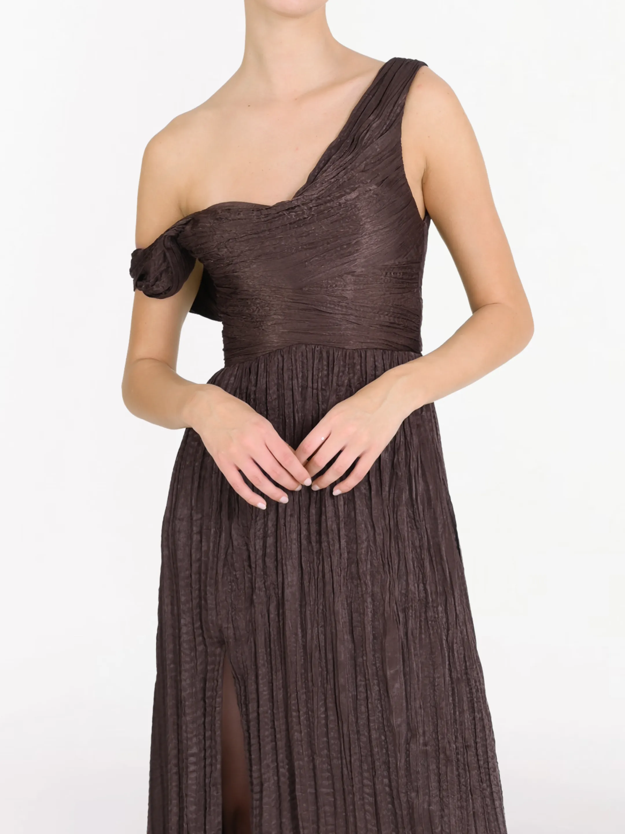 One-Shoulder Pleated Satin Gown sold by Marchesa product image thumbnail 3