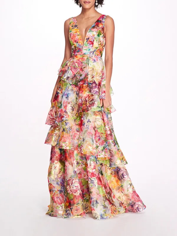 Embroidered Organza V-Neck Gown sold by Marchesa