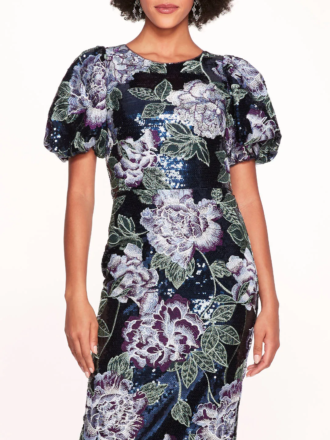 Bubble Sleeve Sequin Midi Dress sold by Marchesa product image thumbnail 4