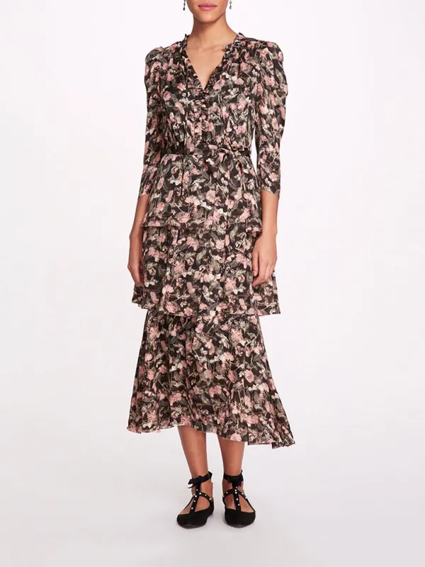 Juniper 3-Tier Embroidered Maxi Dress sold by Marchesa
