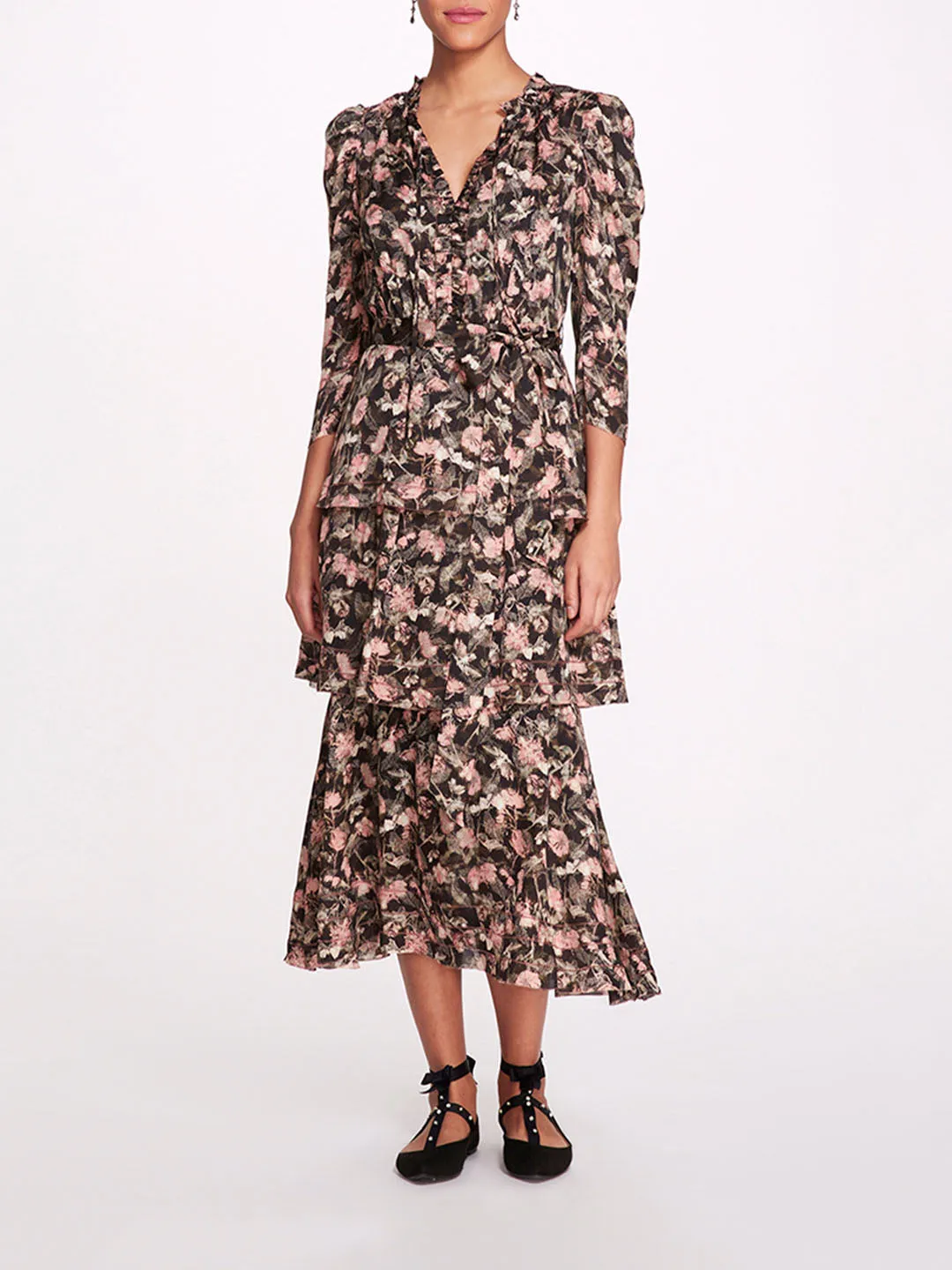 Juniper 3-Tier Embroidered Maxi Dress sold by Marchesa