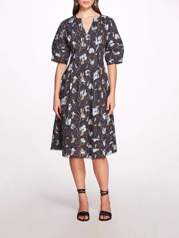 Aster Floral Print & Lace Midi sold by Marchesa
