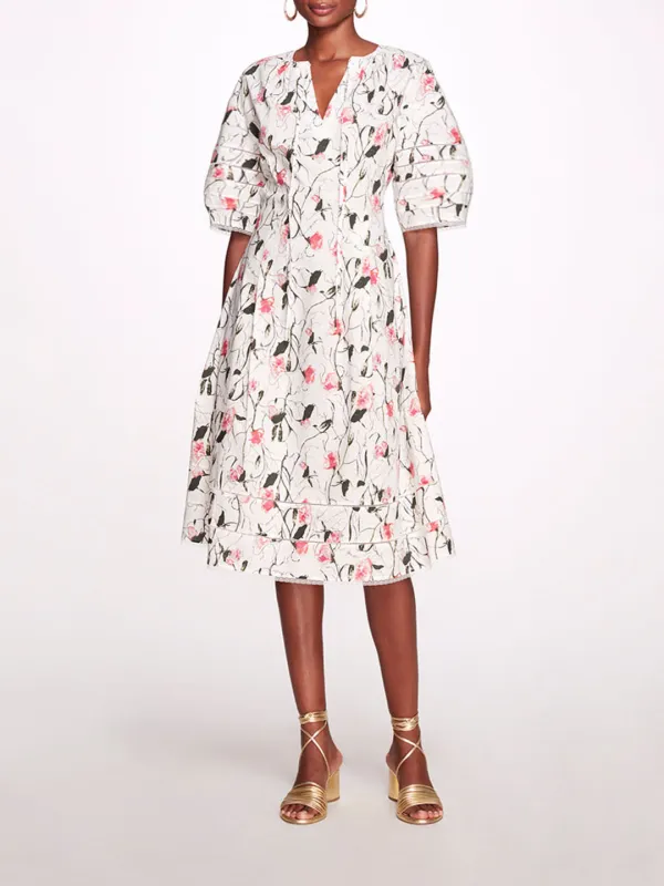 Aster Floral Print & Lace Midi sold by Marchesa
