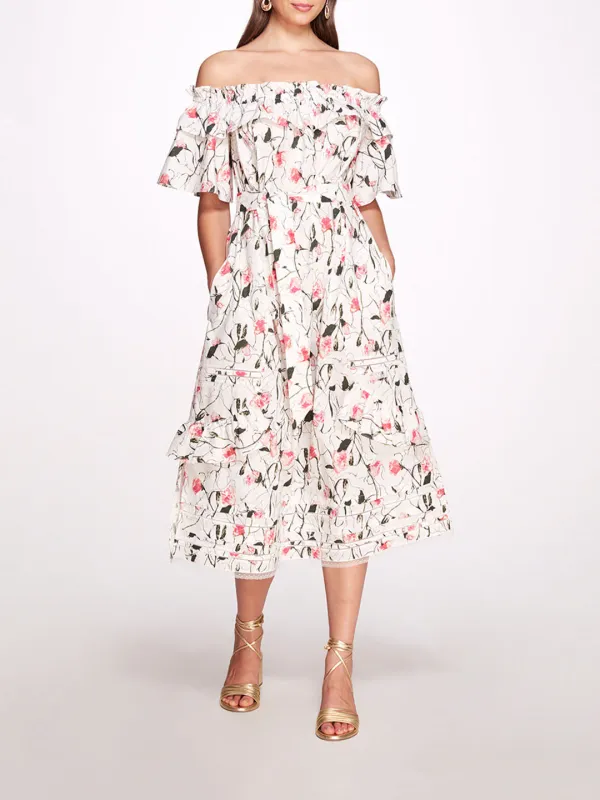 Rosie Rosie Off-Shoulder Floral Midi Dress sold by Marchesa