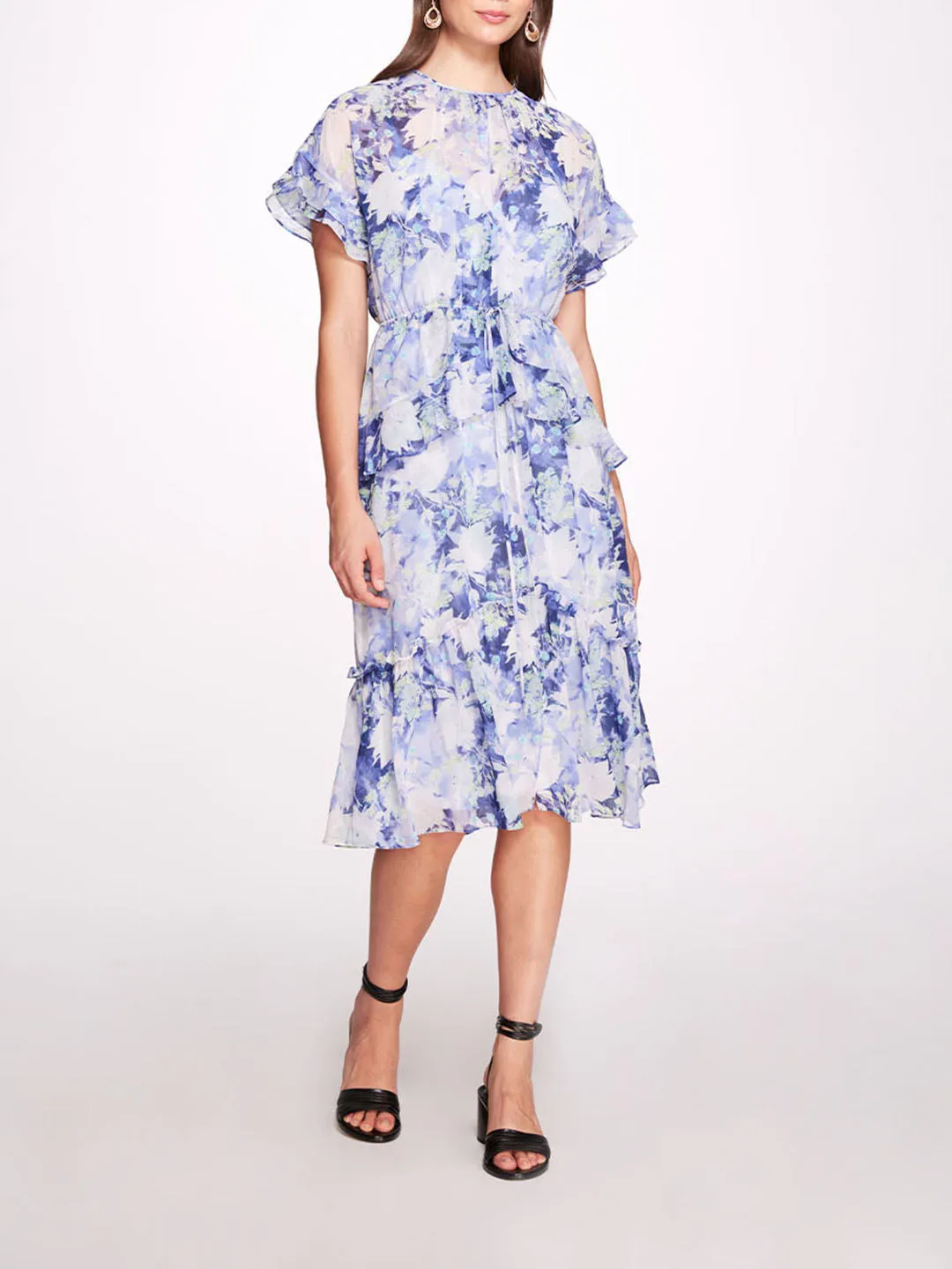 Lita Chiffon Midi Ruffle Dress sold by Marchesa