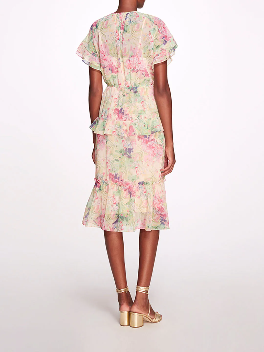 Lita Chiffon Midi Ruffle Dress sold by Marchesa product image thumbnail 3