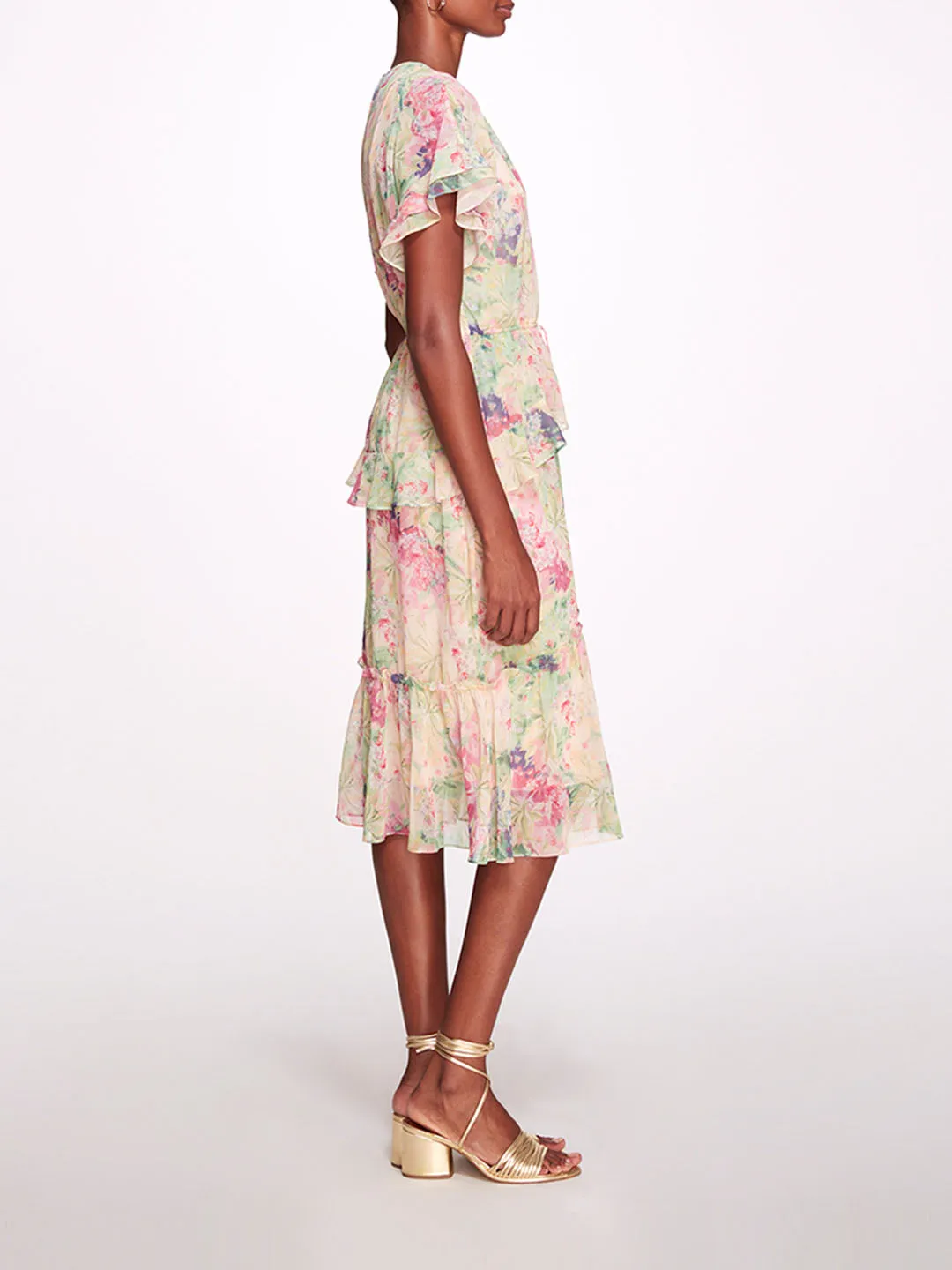 Lita Chiffon Midi Ruffle Dress sold by Marchesa product image thumbnail 2