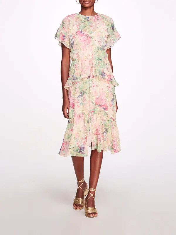 Lita Chiffon Midi Ruffle Dress sold by Marchesa