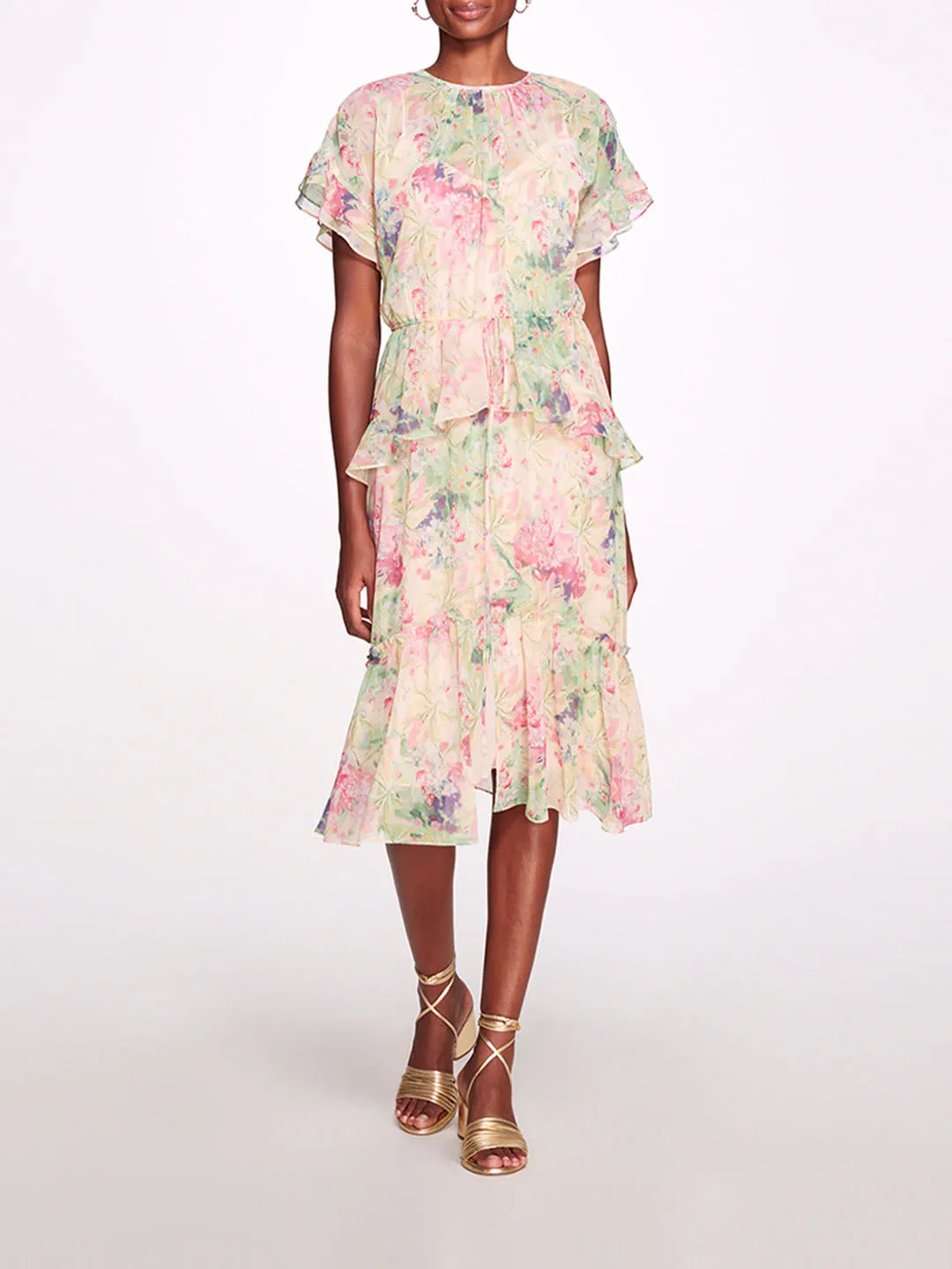 Lita Chiffon Midi Ruffle Dress sold by Marchesa